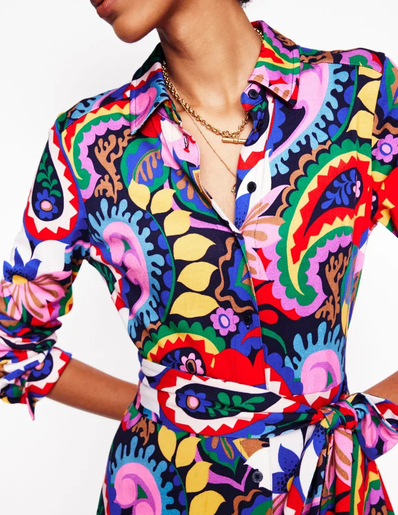 Kleider & Jumpsuits | Kleider In Petite | Boden Marcia Midi-Hemdblusenkleid aus Jersey-Bunt, Botanik-Paisley Bunt,Botanik-Paisley