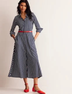 Kleider & Jumpsuits | Kleider In Petite | Boden Marcia Midi-Hemdblusenkleid aus Jersey-Marineblau, Naturweiß Streifen Marineblau,NaturweißStreifen