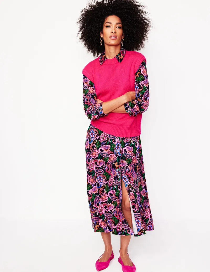 Kleider & Jumpsuits | Kleider In Petite | Boden Marcia Midi-Hemdblusenkleid aus Jersey-Bunt, Botanisches Paisleymuster Bunt,BotanischesPaisleymuster