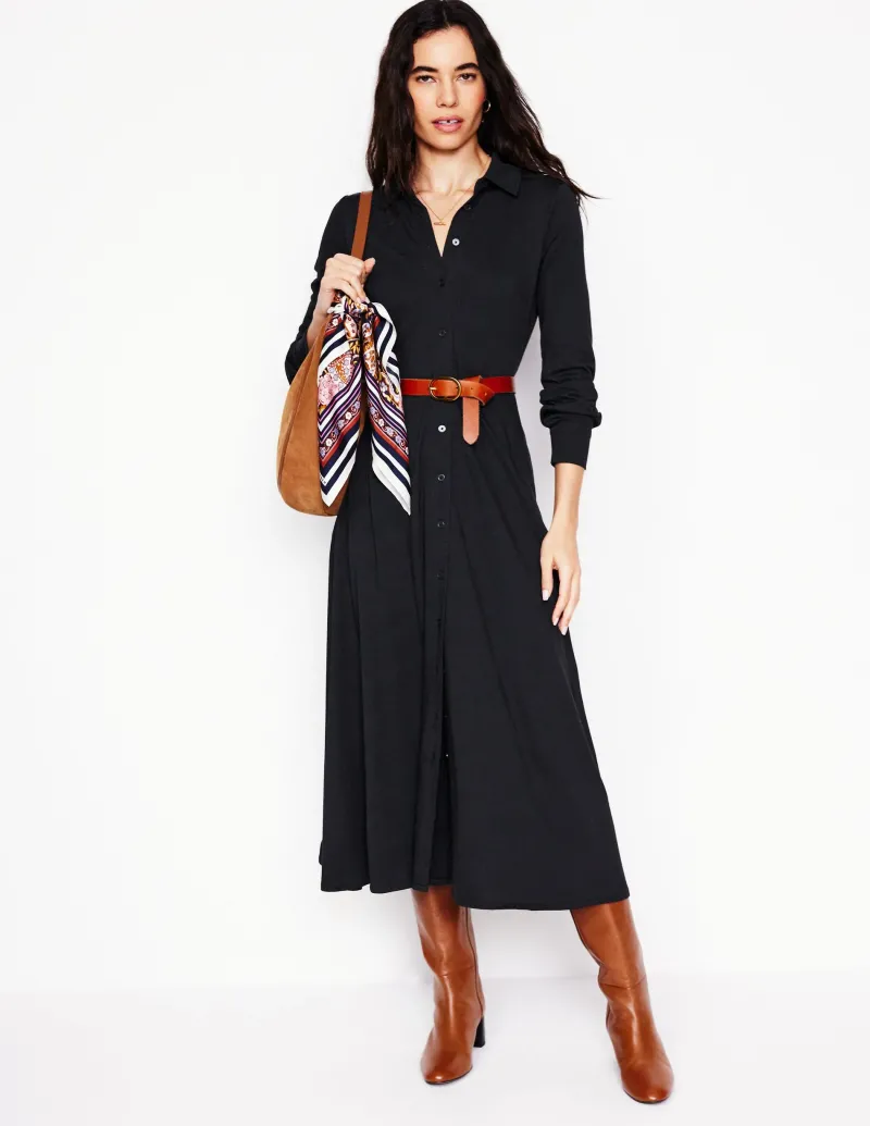 Kleider & Jumpsuits | Midi | Boden Marcia Midi-Hemdblusenkleid aus Jersey- Schwarz