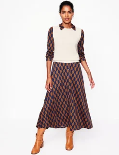 Kleider & Jumpsuits | Kleider In Petite | Boden Marcia Midi-Hemdblusenkleid aus Jersey-Cognak, Motiv Chevron-Swirl Cognak,MotivChevron-Swirl