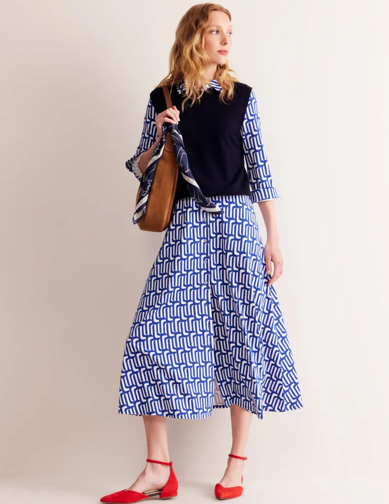 Kleider & Jumpsuits | Kleider In Petite | Boden Marcia Midi-Hemdblusenkleid aus Jersey-Saphirblau, Motiv Falling Geo Saphirblau,MotivFallingGeo