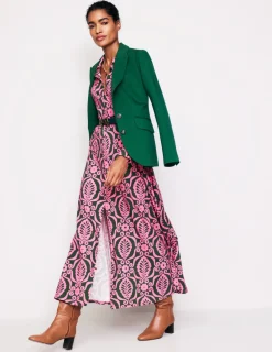 Kleider & Jumpsuits | Kleider In Petite | Boden Marcia Midi-Hemdblusenkleid aus Jersey-Festliches Rosa, Blattstempel FestlichesRosa,Blattstempel