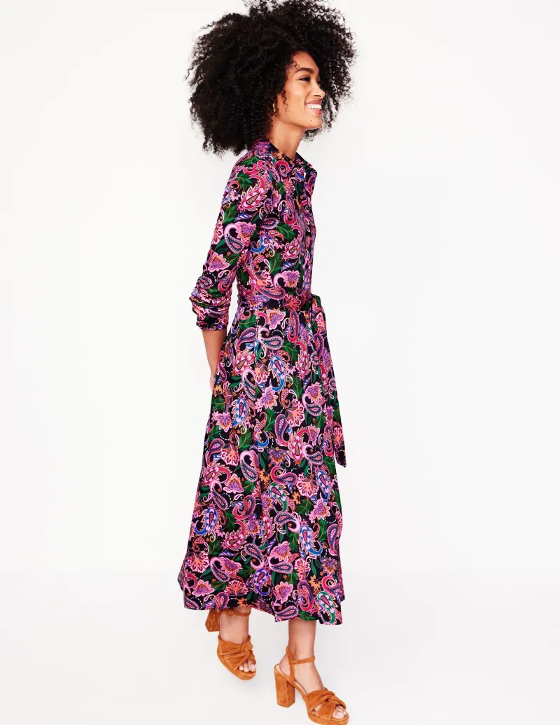 Kleider & Jumpsuits | Kleider In Petite | Boden Marcia Midi-Hemdblusenkleid aus Jersey-Bunt, Botanisches Paisleymuster Bunt,BotanischesPaisleymuster