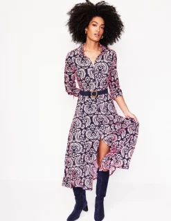 Kleider & Jumpsuits | Kleider In Petite | Boden Marcia Midi-Hemdblusenkleid aus Jersey-Milchshake, Dekorative Blumen Milchshake,DekorativeBlumen