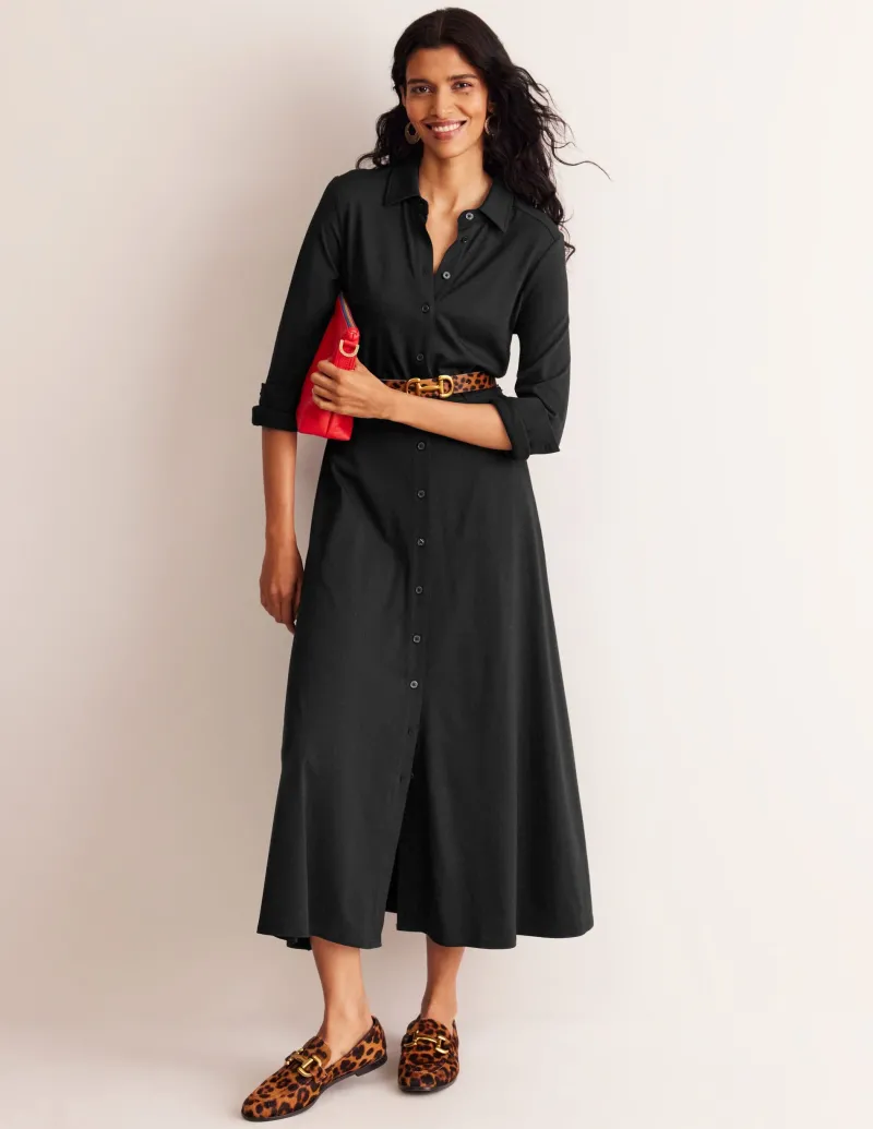 Kleider & Jumpsuits | Midi | Boden Marcia Midi-Hemdblusenkleid aus Jersey- Schwarz