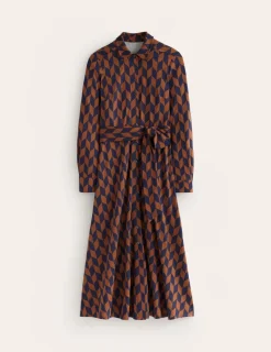 Kleider & Jumpsuits | Kleider In Petite | Boden Marcia Midi-Hemdblusenkleid aus Jersey-Cognak, Motiv Chevron-Swirl Cognak,MotivChevron-Swirl