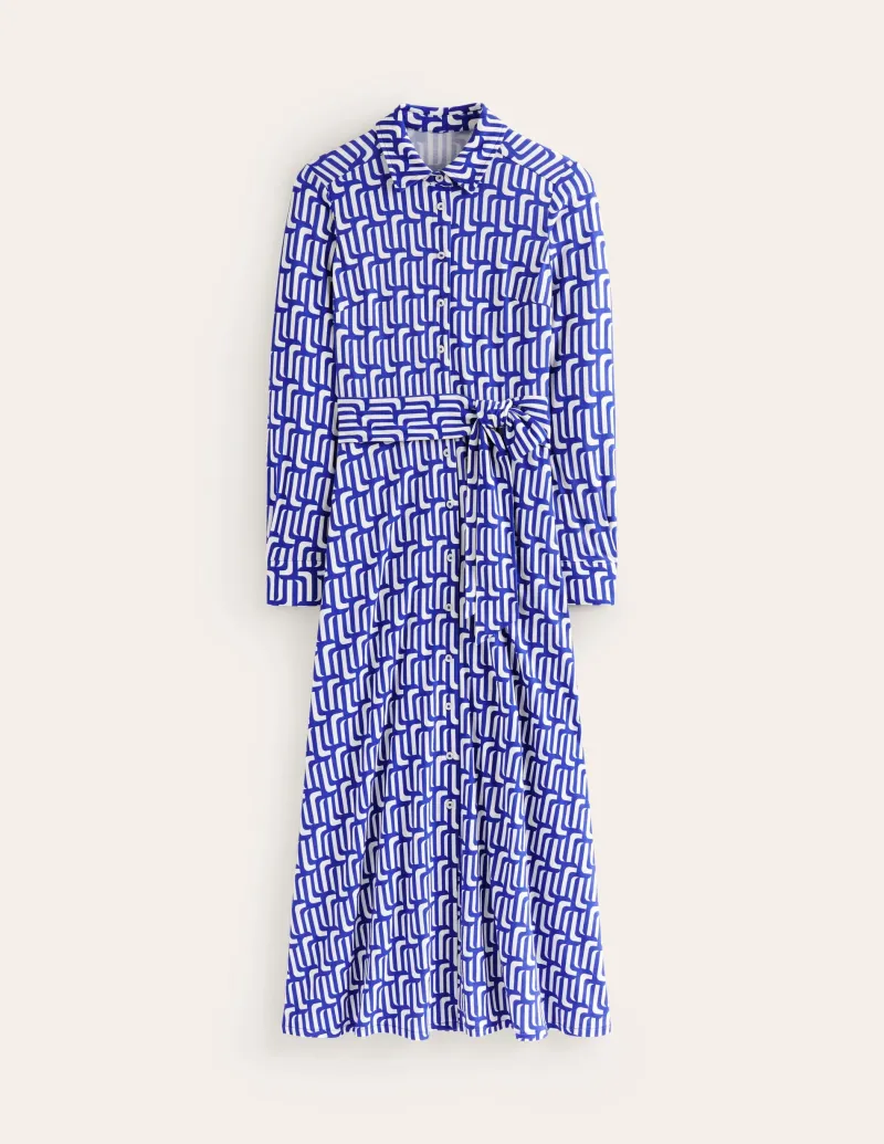 Kleider & Jumpsuits | Kleider In Petite | Boden Marcia Midi-Hemdblusenkleid aus Jersey-Saphirblau, Motiv Falling Geo Saphirblau,MotivFallingGeo
