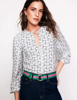 Oberteile | T-shirts & Tops | Boden Marina Jersey-Hemd-Naturweiß, Dackel Naturweiß,Dackel