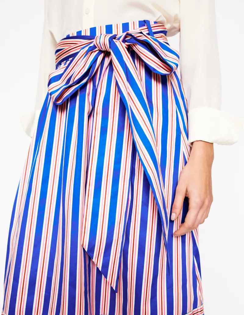Röcke | Boden Midirock aus Satin mit Bindegürtel-Blau und Terrakotta Streifen BlauundTerrakottaStreifen