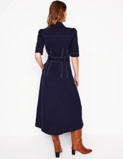 Kleider & Jumpsuits | Midi | Boden Modisches Ponte-Hemdblusenkleid- Marineblaue