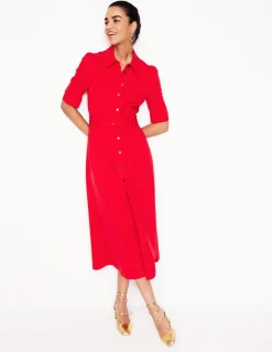 Kleider & Jumpsuits | Midi | Boden Modisches Ponte-Hemdblusenkleid- Mohnblumenrot