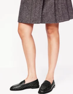 Flache Schuhe | Loafer | Boden Nya Strukturierte Pennyloafer-Schwarze Nieten SchwarzeNieten