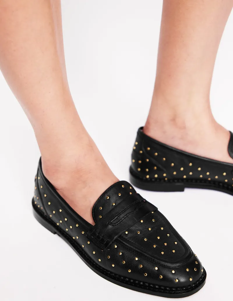 Flache Schuhe | Loafer | Boden Nya Strukturierte Pennyloafer-Schwarze Nieten SchwarzeNieten