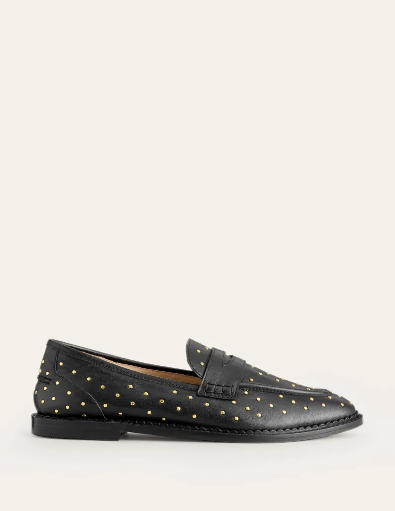 Flache Schuhe | Loafer | Boden Nya Strukturierte Pennyloafer-Schwarze Nieten SchwarzeNieten