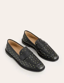 Flache Schuhe | Loafer | Boden Nya Strukturierte Pennyloafer-Schwarze Nieten SchwarzeNieten