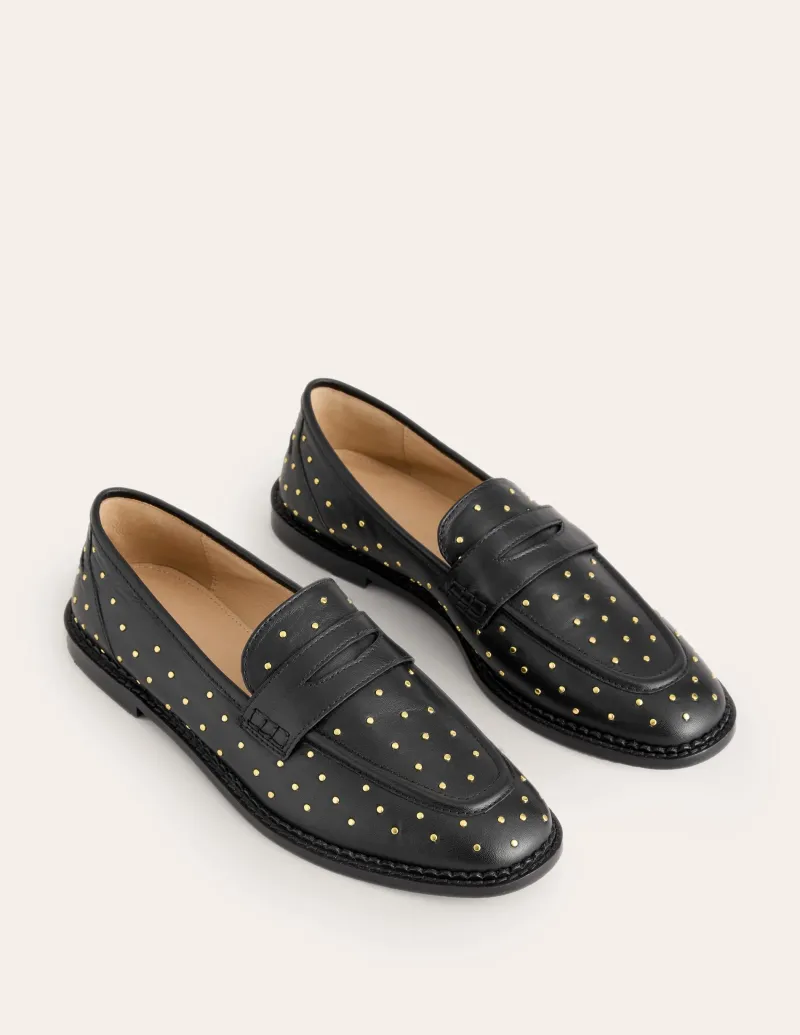 Flache Schuhe | Loafer | Boden Nya Strukturierte Pennyloafer-Schwarze Nieten SchwarzeNieten