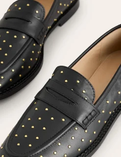 Flache Schuhe | Loafer | Boden Nya Strukturierte Pennyloafer-Schwarze Nieten SchwarzeNieten