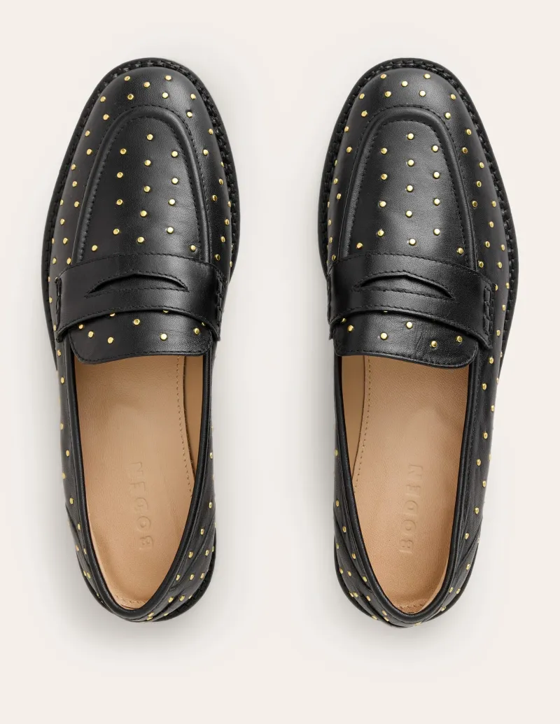Flache Schuhe | Loafer | Boden Nya Strukturierte Pennyloafer-Schwarze Nieten SchwarzeNieten