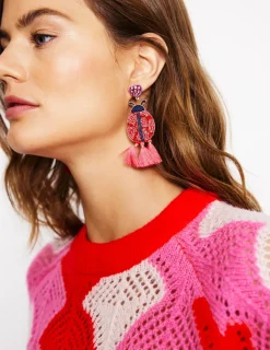 Schmuck | Boden Ohrringe mit Perlenmotiv- Rot