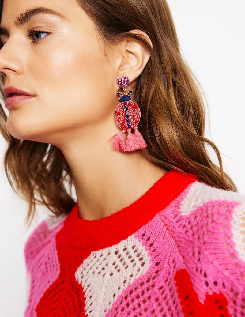 Schmuck | Boden Ohrringe mit Perlenmotiv- Rot