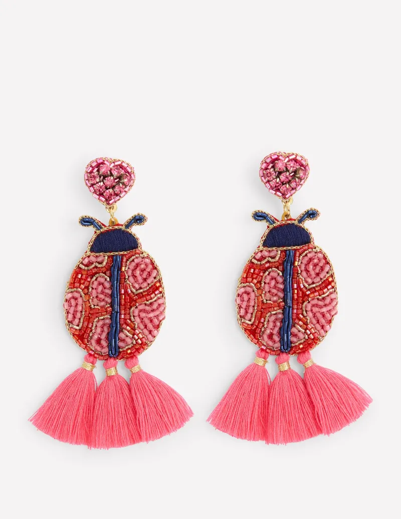 Schmuck | Boden Ohrringe mit Perlenmotiv- Rot