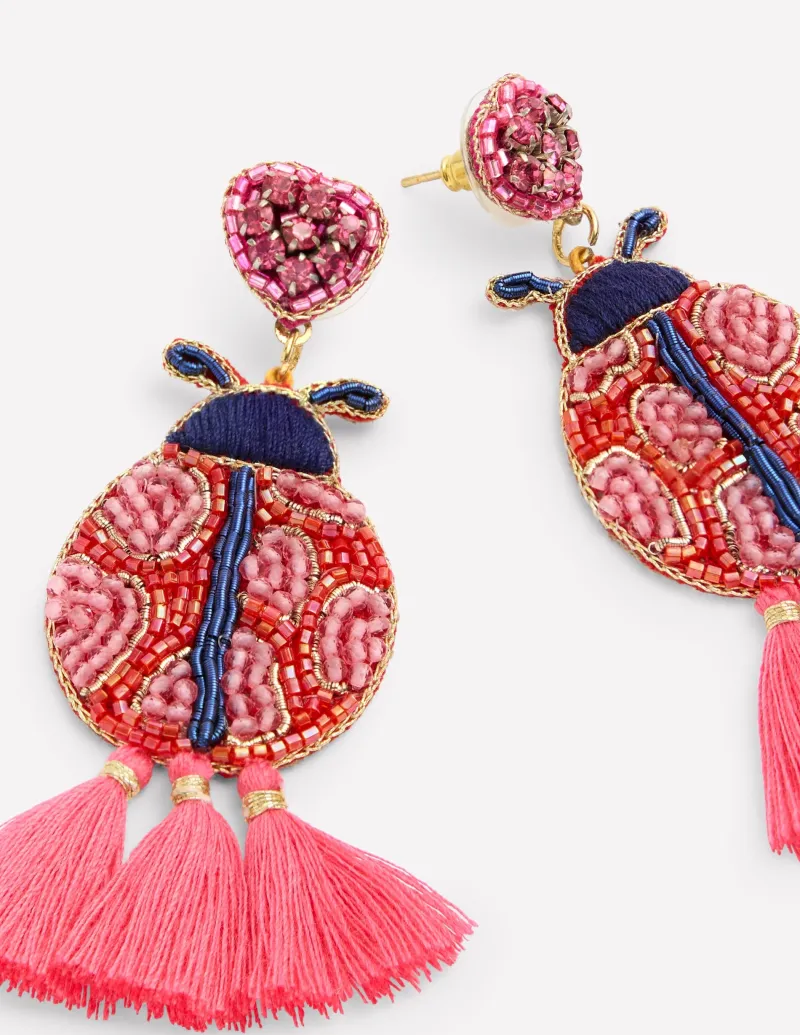 Schmuck | Boden Ohrringe mit Perlenmotiv- Rot