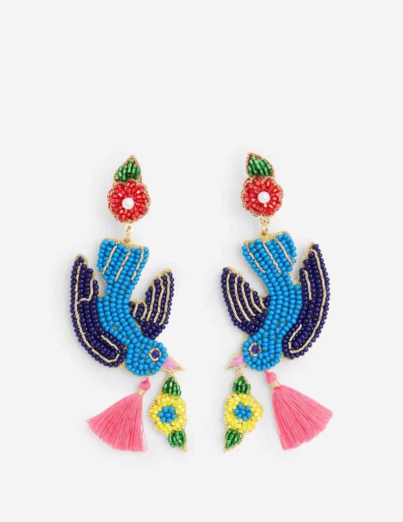 Schmuck | Boden Ohrringe mit Perlenmotiv- Vogel