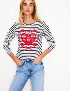 T-shirts & Tops | Oberteile | Boden Originelles Jersey-Oberteil mit langen Ärmeln-Naturweiß, Marineblau Herz Naturweiß,MarineblauHerz