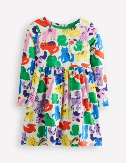 Kleider | Boden Originelles langärmeliges Jerseykleid-Bunt Haferbeige Regenbogen Tiere BuntHaferbeigeRegenbogenTiere