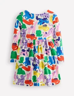 Kleider | Boden Originelles langärmeliges Jerseykleid-Bunt Haferbeige Regenbogen Tiere BuntHaferbeigeRegenbogenTiere