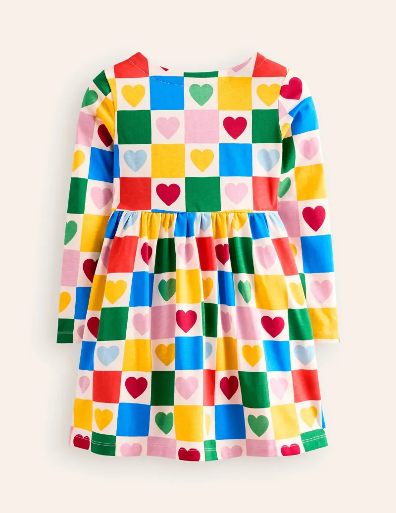 Kleider | Boden Originelles langärmeliges Jerseykleid-Bunt Schachbrettmuster Herzen BuntSchachbrettmusterHerzen