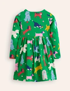 Kleider | Boden Originelles langärmeliges Jerseykleid-Grün Park Spielende Tiere GrünParkSpielendeTiere