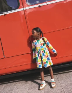 Kleider | Boden Originelles langärmeliges Jerseykleid-Bunt Schachbrettmuster Herzen BuntSchachbrettmusterHerzen