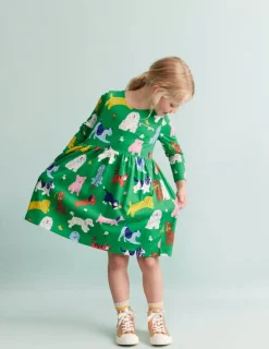 Kleider | Boden Originelles langärmeliges Jerseykleid-Grün Park Spielende Tiere GrünParkSpielendeTiere