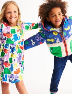Kleider | Boden Originelles langärmeliges Jerseykleid-Bunt Haferbeige Regenbogen Tiere BuntHaferbeigeRegenbogenTiere