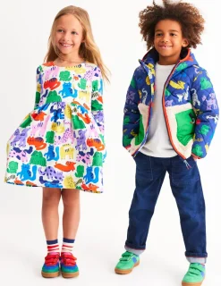 Kleider | Boden Originelles langärmeliges Jerseykleid-Bunt Haferbeige Regenbogen Tiere BuntHaferbeigeRegenbogenTiere