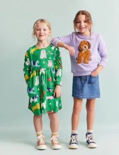 Kleider | Boden Originelles langärmeliges Jerseykleid-Grün Park Spielende Tiere GrünParkSpielendeTiere