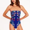 Bademode | Boden Paros Bandeau-Badeanzug-Blau, Strukturierte Wiese Blau,StrukturierteWiese