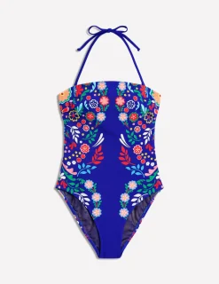 Bademode | Boden Paros Bandeau-Badeanzug-Blau, Strukturierte Wiese Blau,StrukturierteWiese