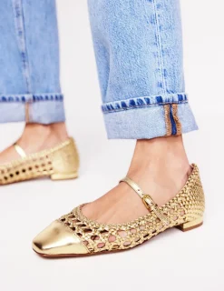 Flache Schuhe | Boden Penelope Flache Mary Janes-Gold Gewebtes Leder GoldGewebtesLeder