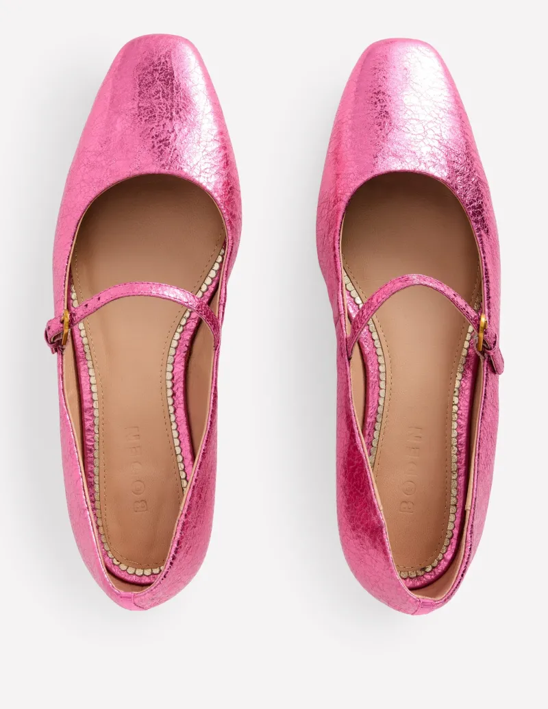 Flache Schuhe | Boden Penelope Flache Mary Janes-Rosa Pfau Metallic-Leder RosaPfauMetallic-Leder