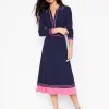 Kleider & Jumpsuits | Midi | Boden Plissiertes Strickkleid mit Kragen-Marineblau/Rosa Blockfarben Marineblau/RosaBlockfarben