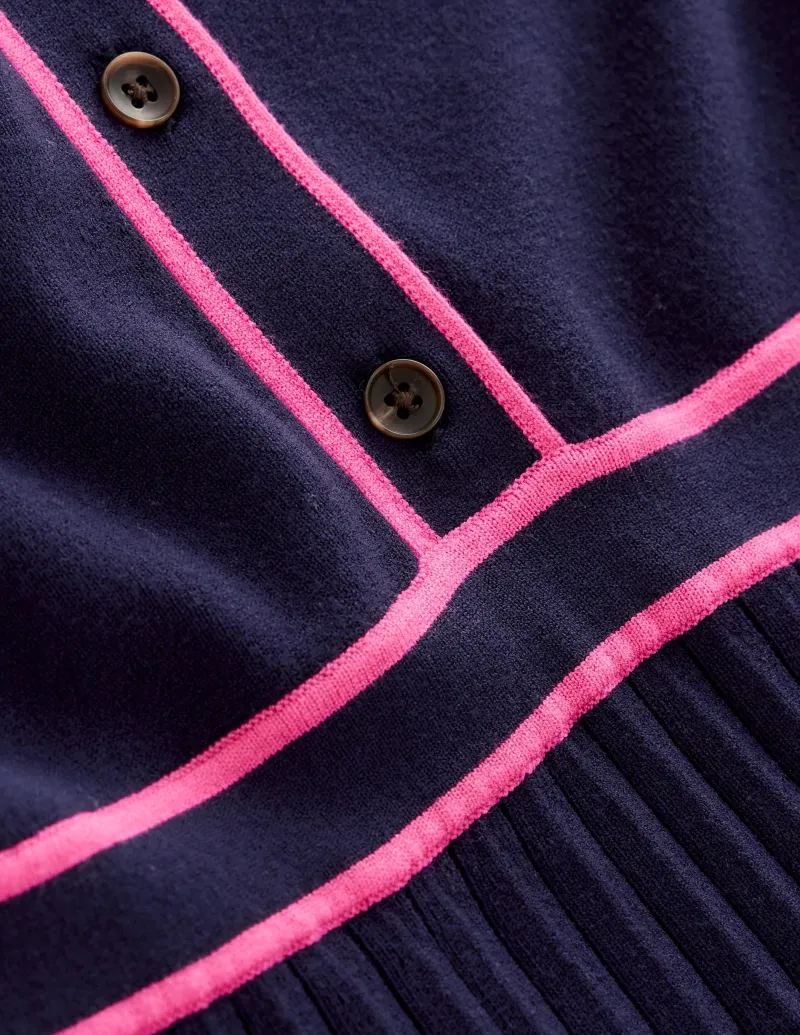 Kleider & Jumpsuits | Midi | Boden Plissiertes Strickkleid mit Kragen-Marineblau/Rosa Blockfarben Marineblau/RosaBlockfarben