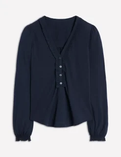 Hemden | T-shirts & Tops | Boden Poppy Henley-Shirt mit Rüschen-Aqua Marine Marl AquaMarineMarl