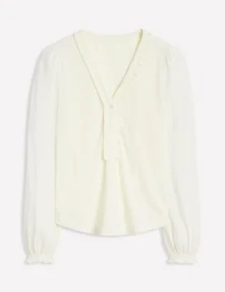 Hemden | T-shirts & Tops | Boden Poppy Henley-Shirt mit Rüschen-Ivory and Navy Spot IvoryandNavySpot