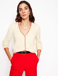 Pullover & Strickjacken | Boden Pru Strickjacke mit Muschelsaum-Warmes Naturweiß WarmesNaturweiß