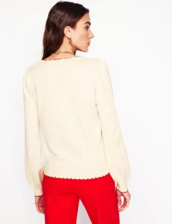 Pullover & Strickjacken | Boden Pru Strickjacke mit Muschelsaum-Warmes Naturweiß WarmesNaturweiß