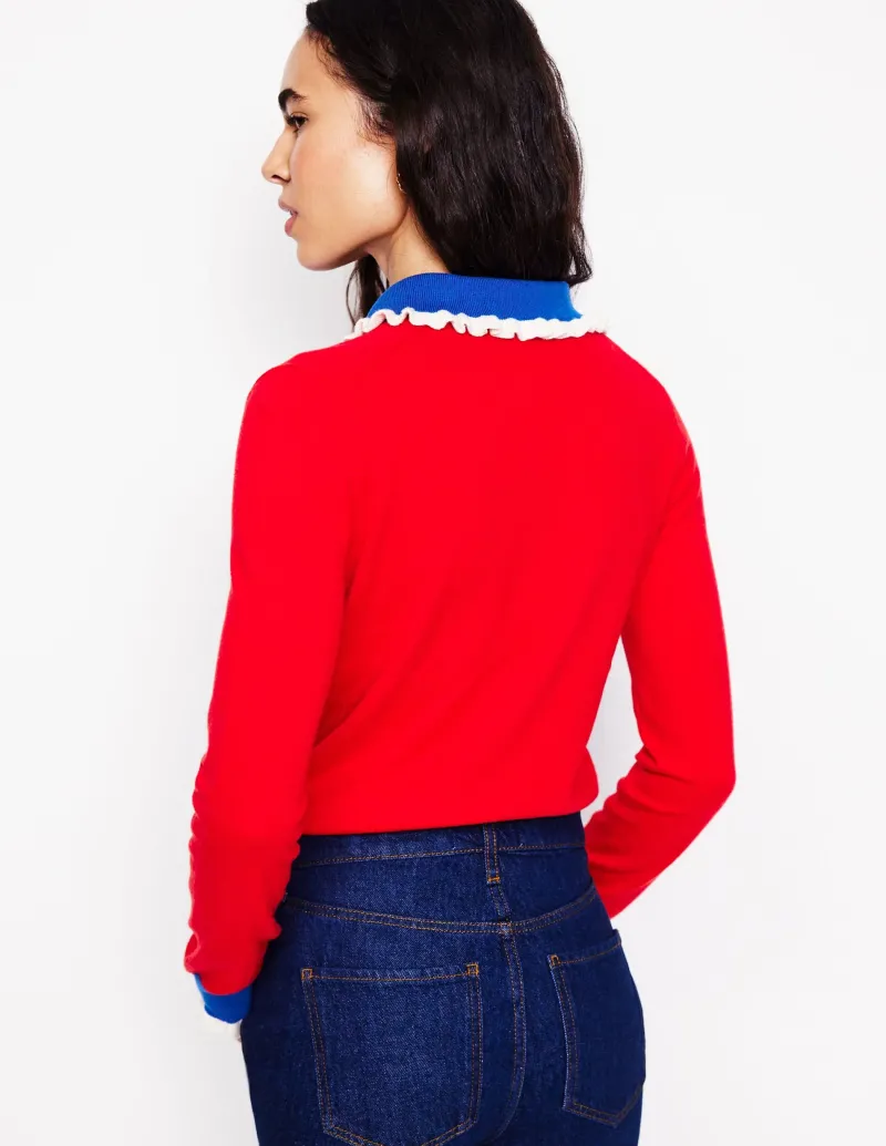 Pullover & Strickjacken | Boden Pullover aus Baumwollmischgewebe mit Rüschen- Mohnblumenrot