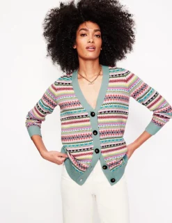 Pullover & Strickjacken | Boden Quinn Strickjacke im Boyfriend-Stil-Blau, Klassisches Fair-Isle-Design Blau,KlassischesFair-Isle-Design